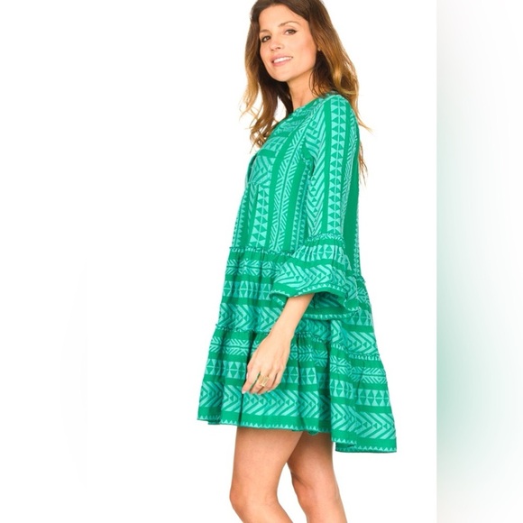 Anthropologie Devotion Twins Green embroidered Ella Tunic Patterned Dress Size M - Picture 2 of 12